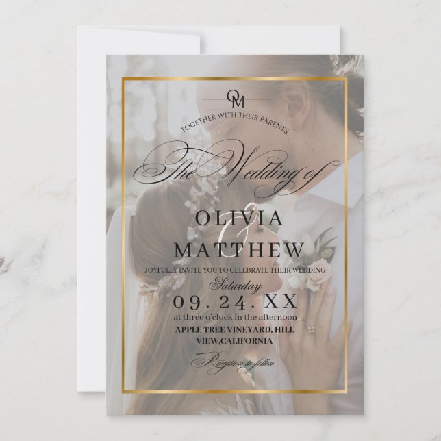 Invitación Elegante Boda de fotografía en blanco y negro (Anverso)