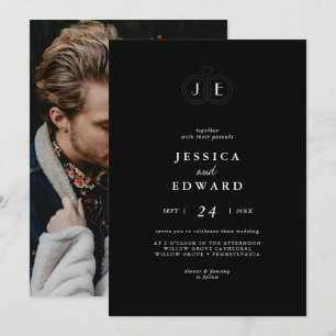 Invitación Elegante Boda de fotografía en Monograma Blanco Ne