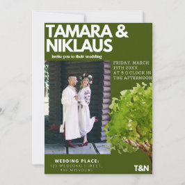 Invitación Elegante Boda de fotografía eslavo verde del bosqu