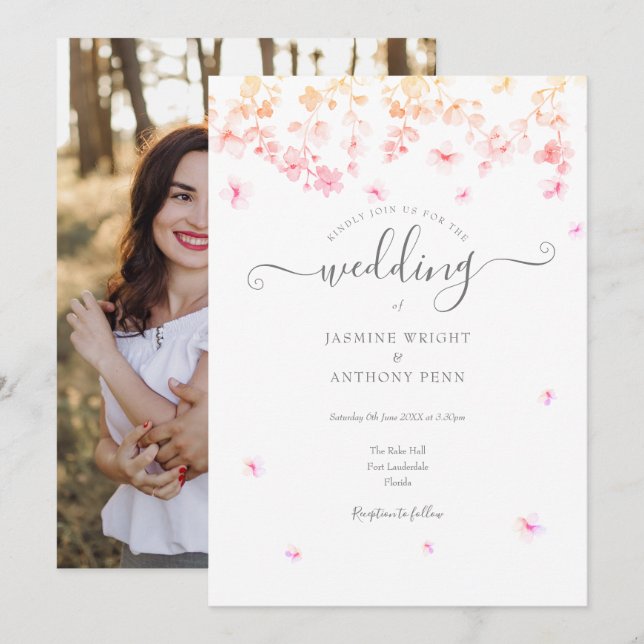 Invitación Elegante Boda de fotografía floral (Anverso / Reverso)