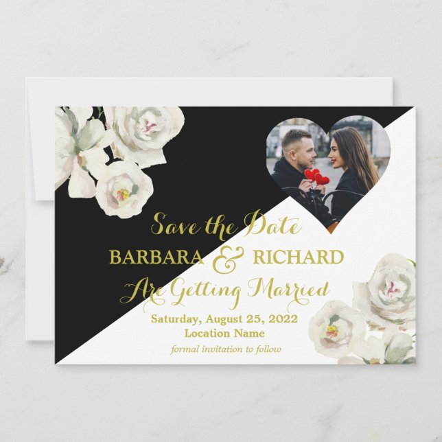 Invitación Elegante Boda de fotografía floral blanca y blanca (Anverso)