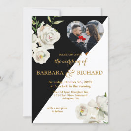 Invitación Elegante Boda de fotografía floral blanca y negra