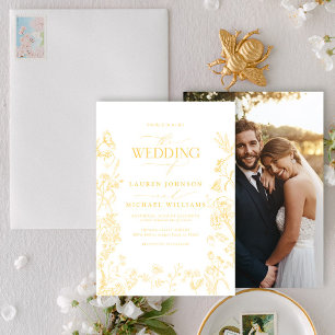 Invitación Elegante Boda de fotografía floral chinoiserie Gol