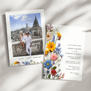Invitación Elegante Boda de fotografía floral colorida