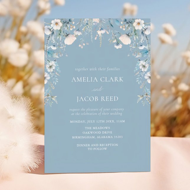 Invitación Elegante Boda de fotografía floral con flores azul (Subido por el creador)