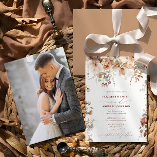 Invitación Elegante Boda de fotografía floral de Boho Beige