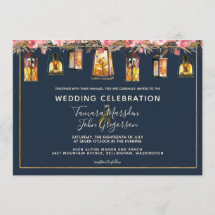 Invitación Elegante Boda de fotografía floral de coral azul d