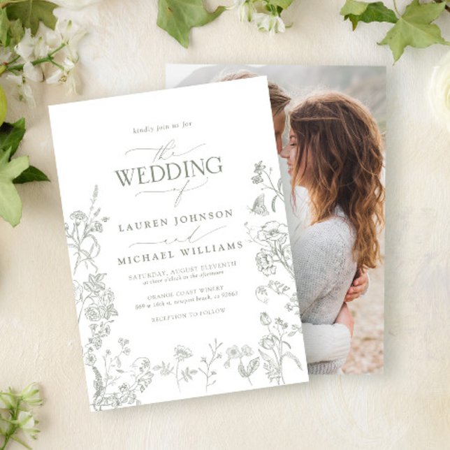 Invitación Elegante Boda de fotografía floral de la Chinoiser (Subido por el creador)