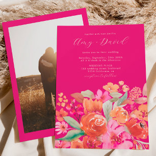 Invitación Elegante boda de fotografía floral de terracota bo