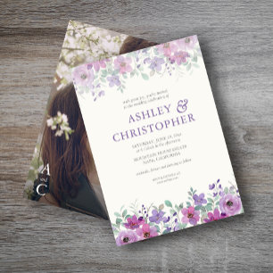 Invitación Elegante Boda de fotografía floral en acuarela de 