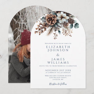 Invitación Elegante Boda de fotografía floral floral de pinec