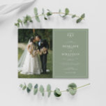 Invitación Elegante Boda de fotografía formal del Monograma v<br><div class="desc">Una elegante y sencilla invitación minimalista tradicional a la boda con fotografía en el Monograma de la terracota. Que incluye las iniciales del naranja quemado en monograma. Con tipografía de escritura blanca formal y profesional sobre fondo naranja clásico con marco de borde. También una foto de personalizable. Asequible y es...</div>