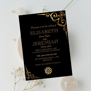 Invitación elegante boda de fotografía lujosa en oro negro