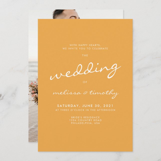 Invitación Elegante Boda de fotografía Minimalista mustard am (Anverso / Reverso)