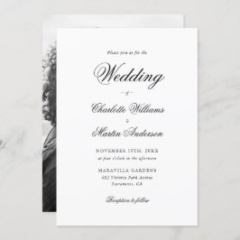 Invitación Elegante Boda de fotografía moderna en blanco y ne