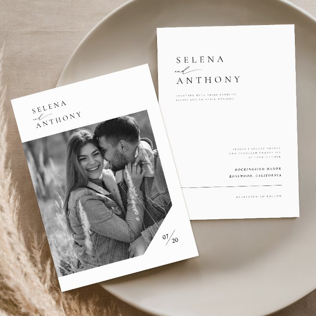 Invitación Elegante Boda de fotografía moderno en blanco y ne (Subido por el creador)