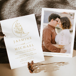 Invitación Elegante Boda de fotografía Moon and Stars Gold