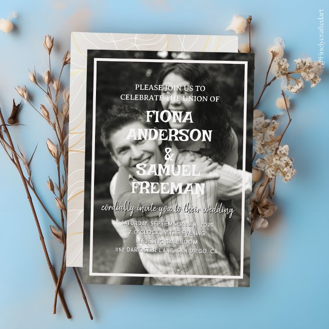 Invitación Elegante Boda de fotografía Personalizado blanco y (Subido por el creador)