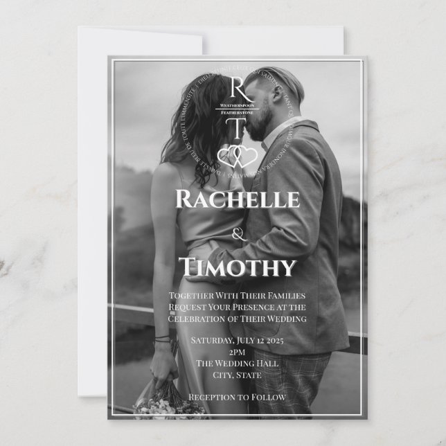 Invitación Elegante Boda de fotografía romántico blanco negro (Anverso)