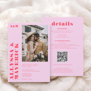 Invitación Elegante boda de fotografía rosa cálido negro auda