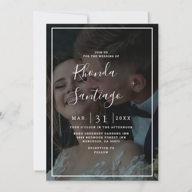 Invitación Elegante Boda de fotografía vellum Black & White O (Anverso)