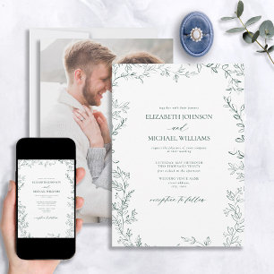 Invitación Elegante Boda de fotografía verde esmeralda de hoj