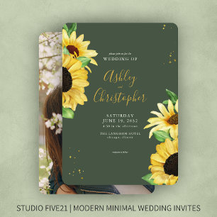 Invitación Elegante Boda de fotografía verde girasol rústico