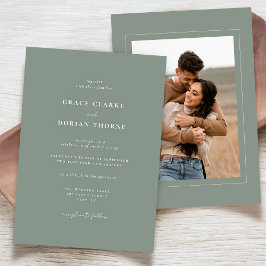 Invitación Elegante Boda de fotografía verde simple y neutra