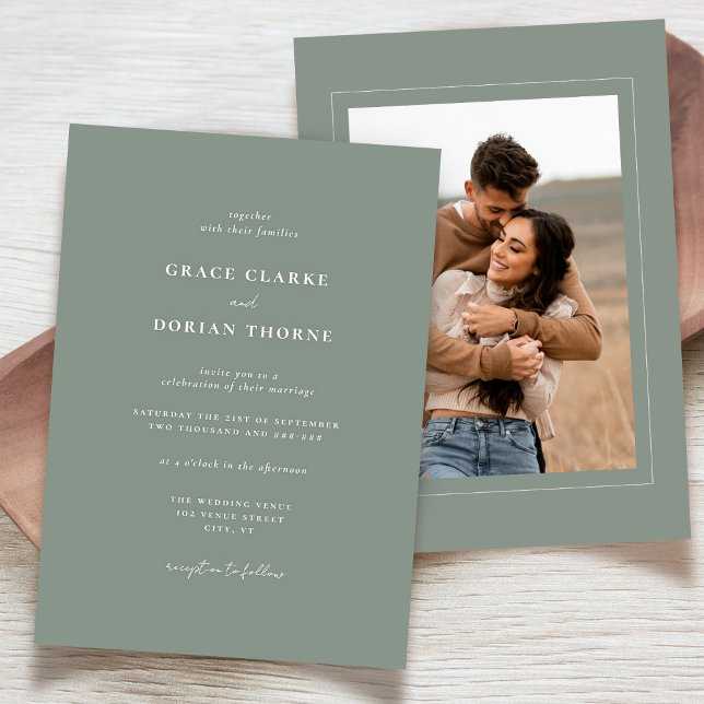 Invitación Elegante Boda de fotografía verde simple y neutra (Subido por el creador)
