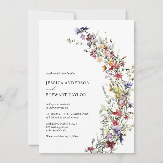 Invitación Elegante Boda de fotografías de acuarela de flores (Anverso)