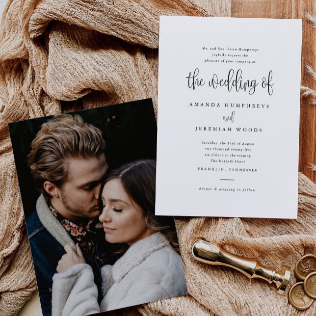 Invitación Elegante Boda de fotografías de caligrafía moderna (Subido por el creador)