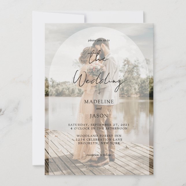 Invitación Elegante Boda de fotografías de escritura arcaica (Anverso)