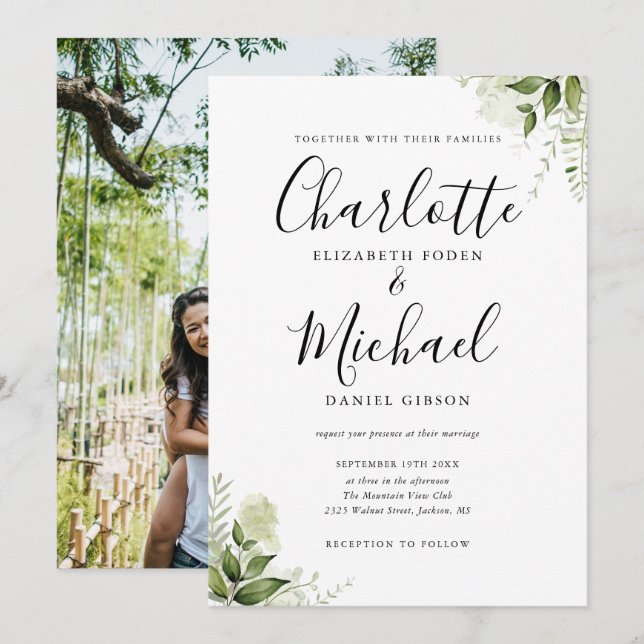 Invitación Elegante Boda de fotografías de escritura de escri (Anverso / Reverso)