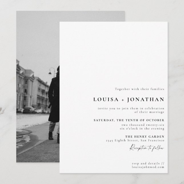 Invitación Elegante Boda de fotografías de escritura formal e (Anverso / Reverso)