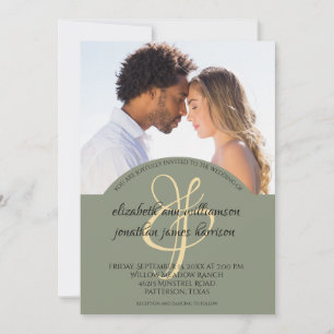 Invitación Elegante Boda de fotografías de guion verde oliva