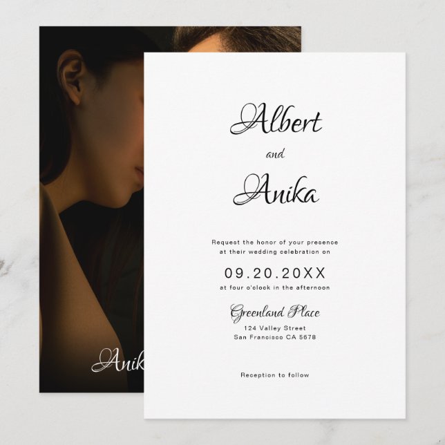 Invitación Elegante Boda de fotografías de guiones elegantes (Anverso / Reverso)