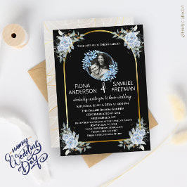 Invitación Elegante Boda de fotografías de oro blanco y negro