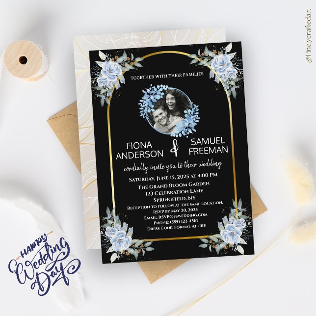 Invitación Elegante Boda de fotografías de oro blanco y negro (Subido por el creador)
