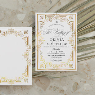 Invitación Elegante Boda de fotografías de oro blanco y negro