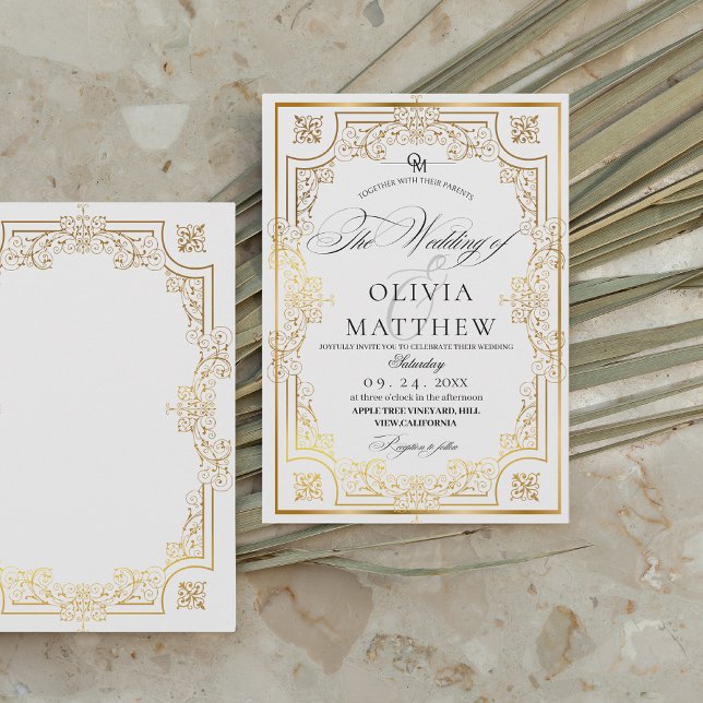 Invitación Elegante Boda de fotografías de oro blanco y negro (Subido por el creador)