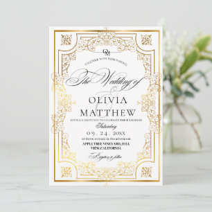 Invitación Elegante Boda de fotografías de oro blanco y negro