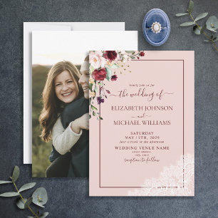 Invitación Elegante Boda de fotografías de Rubor en Borgoña