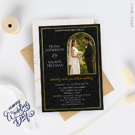 Invitación Elegante Boda de fotografías doradas en blanco y n