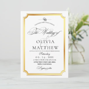 Invitación Elegante Boda de fotografías doradas y blancas sup