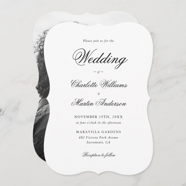 Invitación Elegante Boda de fotografías en blanco y negro (Anverso / Reverso)