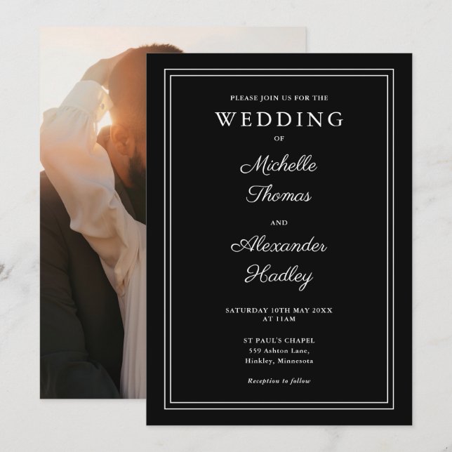 Invitación Elegante Boda de fotografías en blanco y negro (Anverso / Reverso)