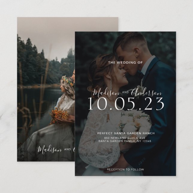 Invitación Elegante Boda de fotografías en blanco y negro (Anverso / Reverso)