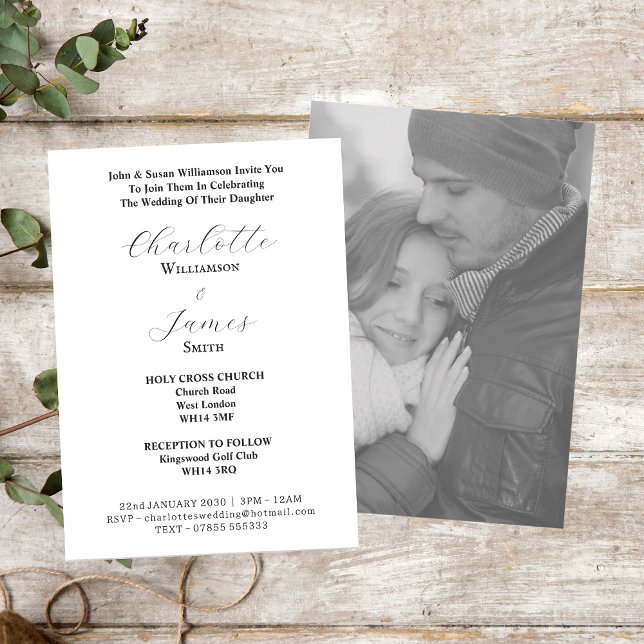 Invitación Elegante Boda de fotografías en blanco y negro (Front And Back)