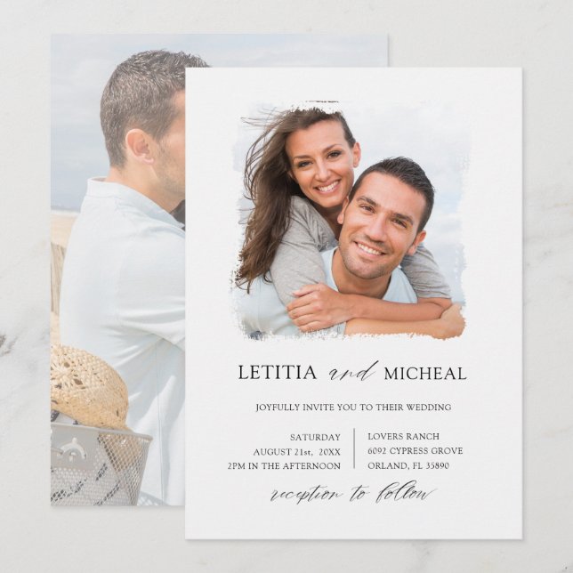 Invitación Elegante Boda de fotografías en blanco y negro (Anverso / Reverso)