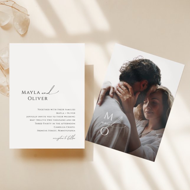 Invitación Elegante Boda de fotografías en monograma con escr (Subido por el creador)
